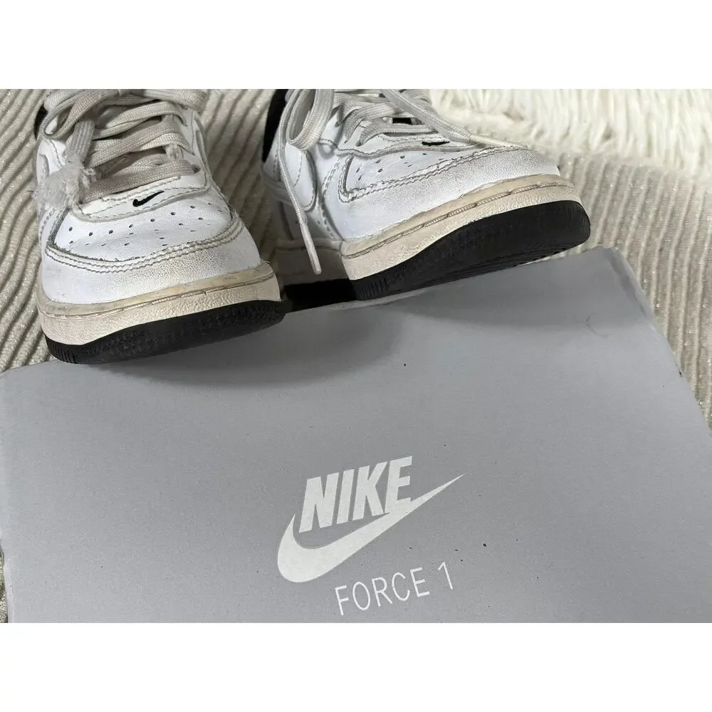 Nike Air Force 1 Shoes Sneakers Kids Size 11C White Black Low PS DV1332-100